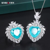 luxury 1515mm paraiba tourmaline lab diamond 5a zircon pendant necklace rings for women wedding band party fine jewelry gifts