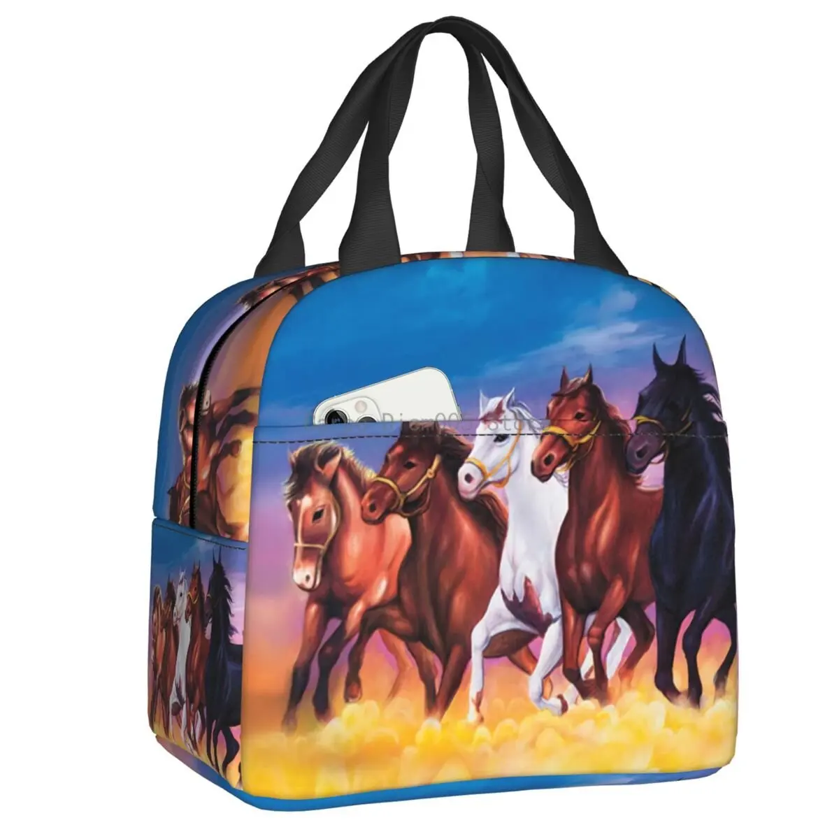 

Классическая изолированная сумка для обеда с рисунком бегущей лошади для женщин, водонепроницаемая Термосумка с рисунком животного, Ланч-бокс для офиса, пикника, путешествий