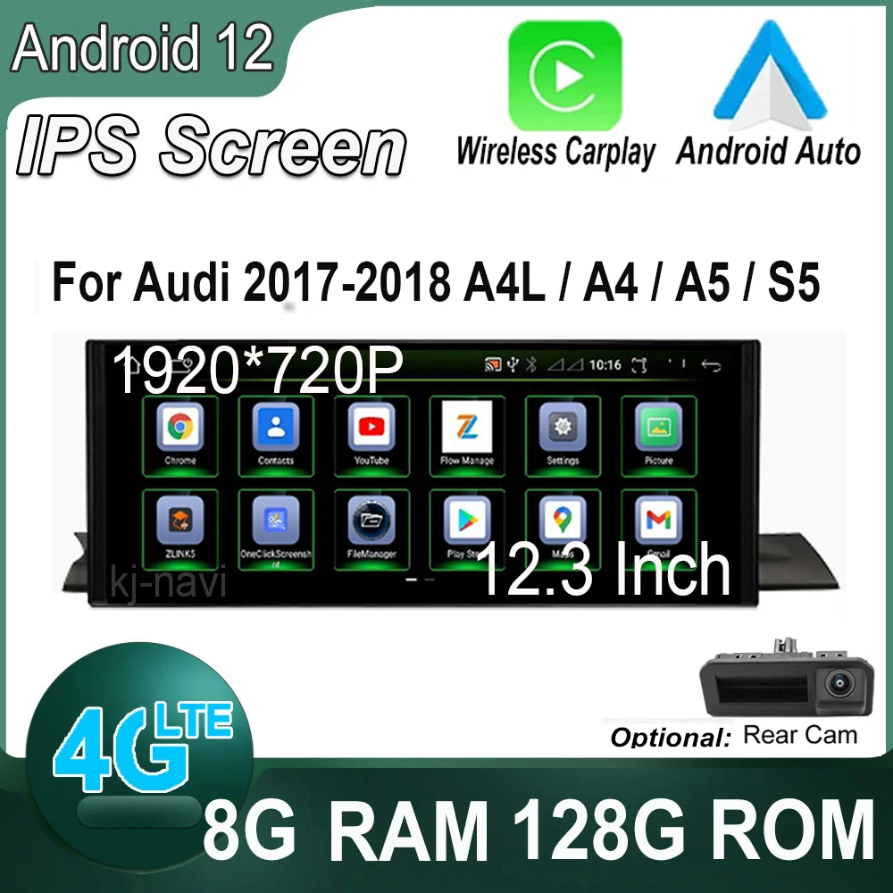 

12.3" Android 12 For Audi 2017-2018 A4L / A4 / A5 / S5 Car Player Multimedia Carplay Radio Video Stereo GPS Navigation Wireless