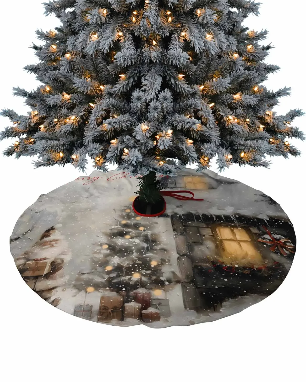 Świąteczna spódnica karłowata ze śnieżną sceną Dekoracje świąteczne do artykułów gospodarstwa domowego Okrągłe spódnice choinkowe