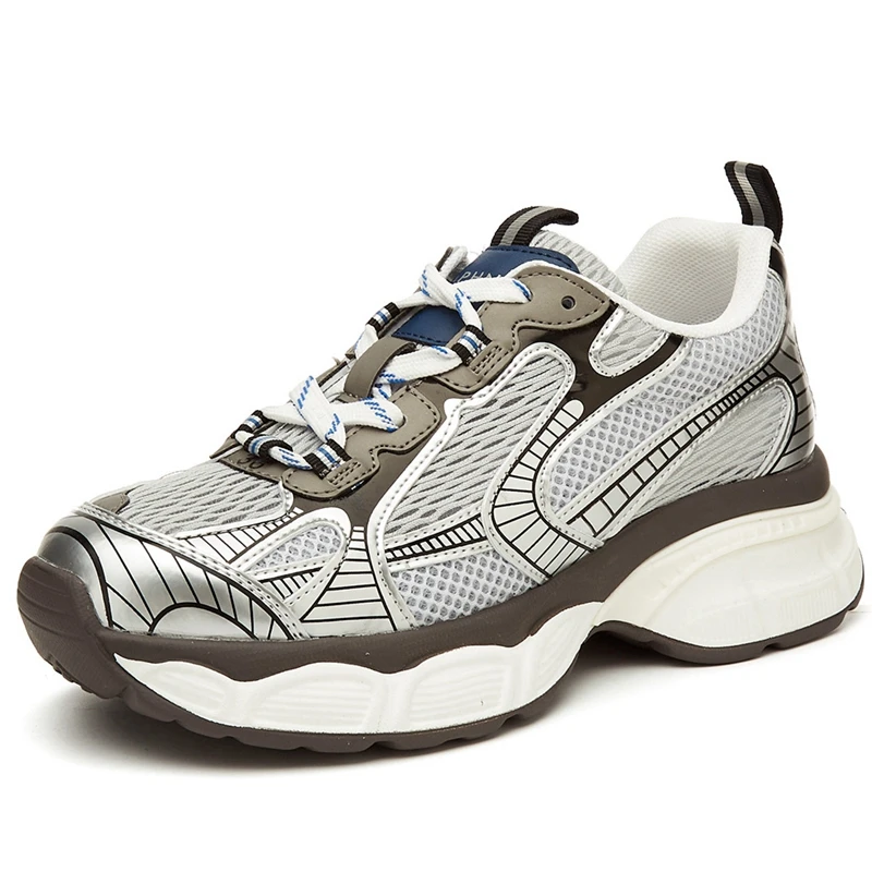 Autuspin 5.5cm Women's Sneakers Summer Breathable Air Mesh Genuine Leather Casual Vulcanize Shoes Ladies Luxury Design Trainers