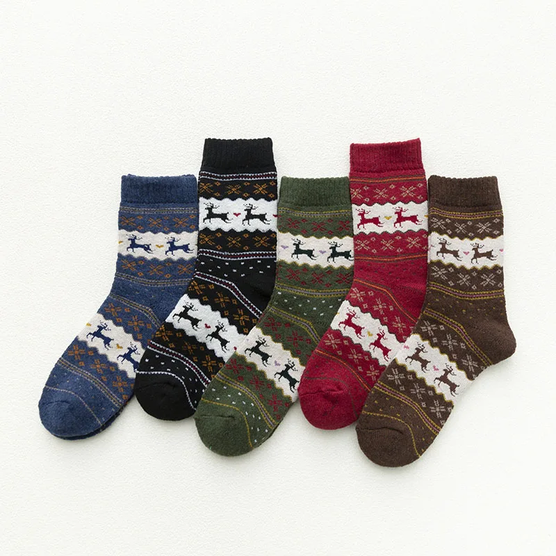 

5 Pair Women'S Wool Socks In Autumn And Winter Women'S Socks Two-Way Christmas Deer