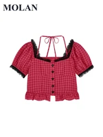 molan plaid top women red blouse sexy woman clothes sweet sailor moon women chic clothing y2k top