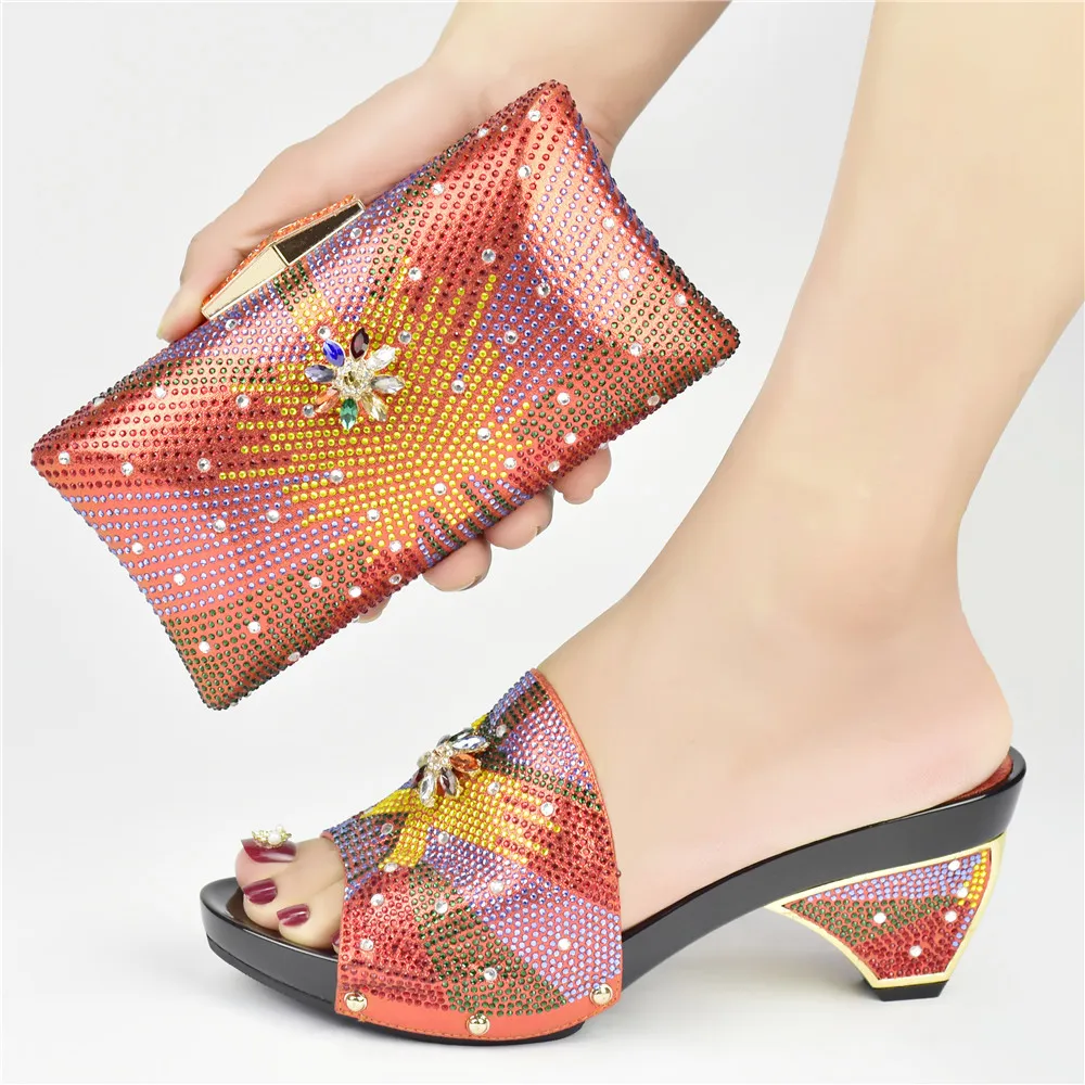 

Grace Exquisite Arrival Fashion Platform Design Mature Style Peach Color Ladies Shoes and Bag Set for Party Wedding