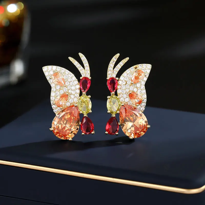 Женские серьги-бабочки с инкрустацией из серебра 925 пробы