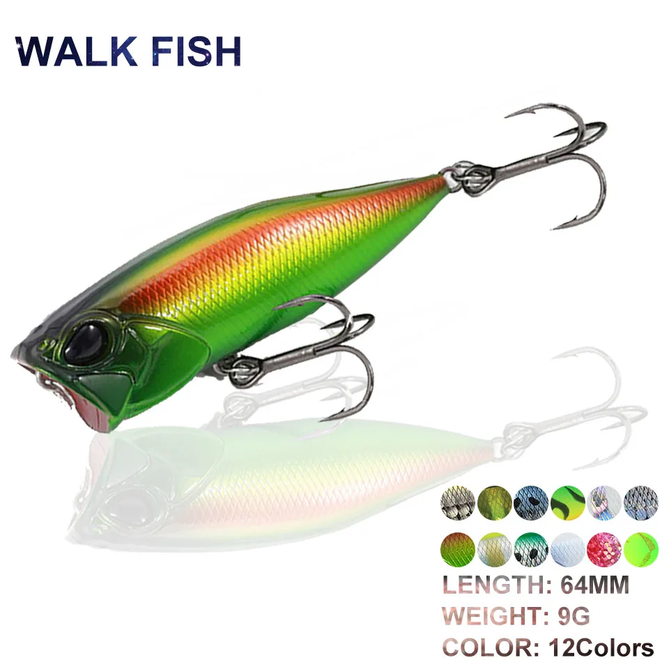 

WALK FISH приманка-Поппер, 1 шт., 64 мм/9 г, плавающая искусственная жесткая приманка, рыболовная приманка с объемными глазами, воблеры для форели, щ...