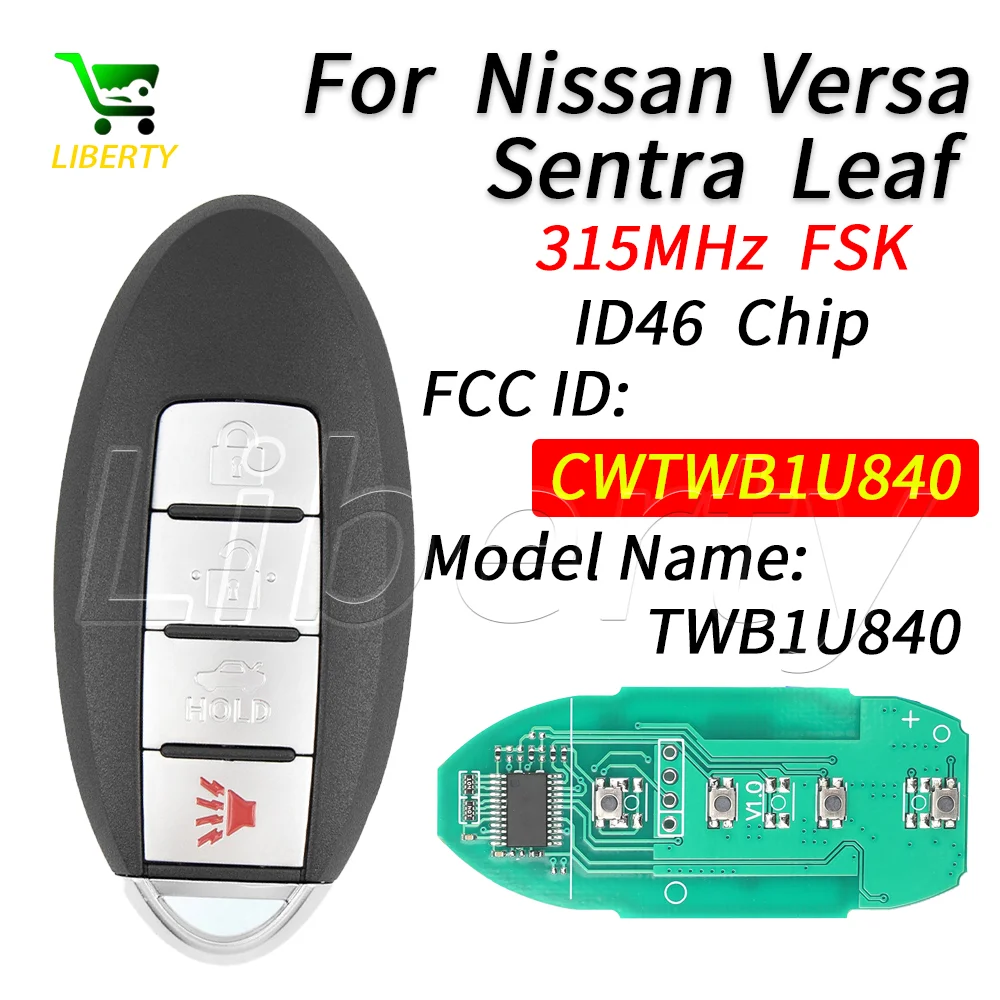 

Розумный автомобильный ключ Liberty CWTWB1U840 TWB1U840 для Nissan Versa Sentra Leaf 2013 2014 2015 2016 2017, бесконтактный ключ без ключа