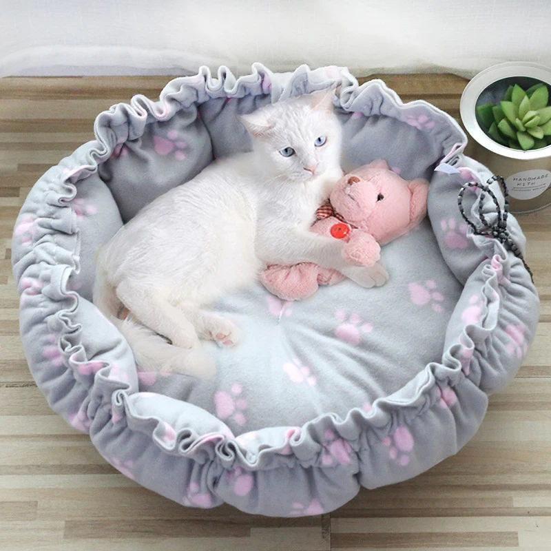 

Soft Cat Bed Fluffy Adjustable Cat Cushion Round Warm Cats Sleeping Basket Comfortable Touch Cats Mat Lightweight Pet Dog Bed
