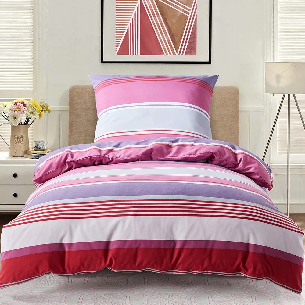 

Single Duvet Cover Set Red Striped Microfiber Soft Duvet Comforter Cover With Pillowcase 2pcs Nordic Bedding Set 135x200