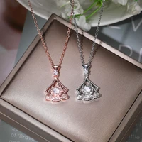 new trendy rose goldsilver plated skirt pendant necklaces for women shine cz stone inlay fashion jewelry wedding party gifts