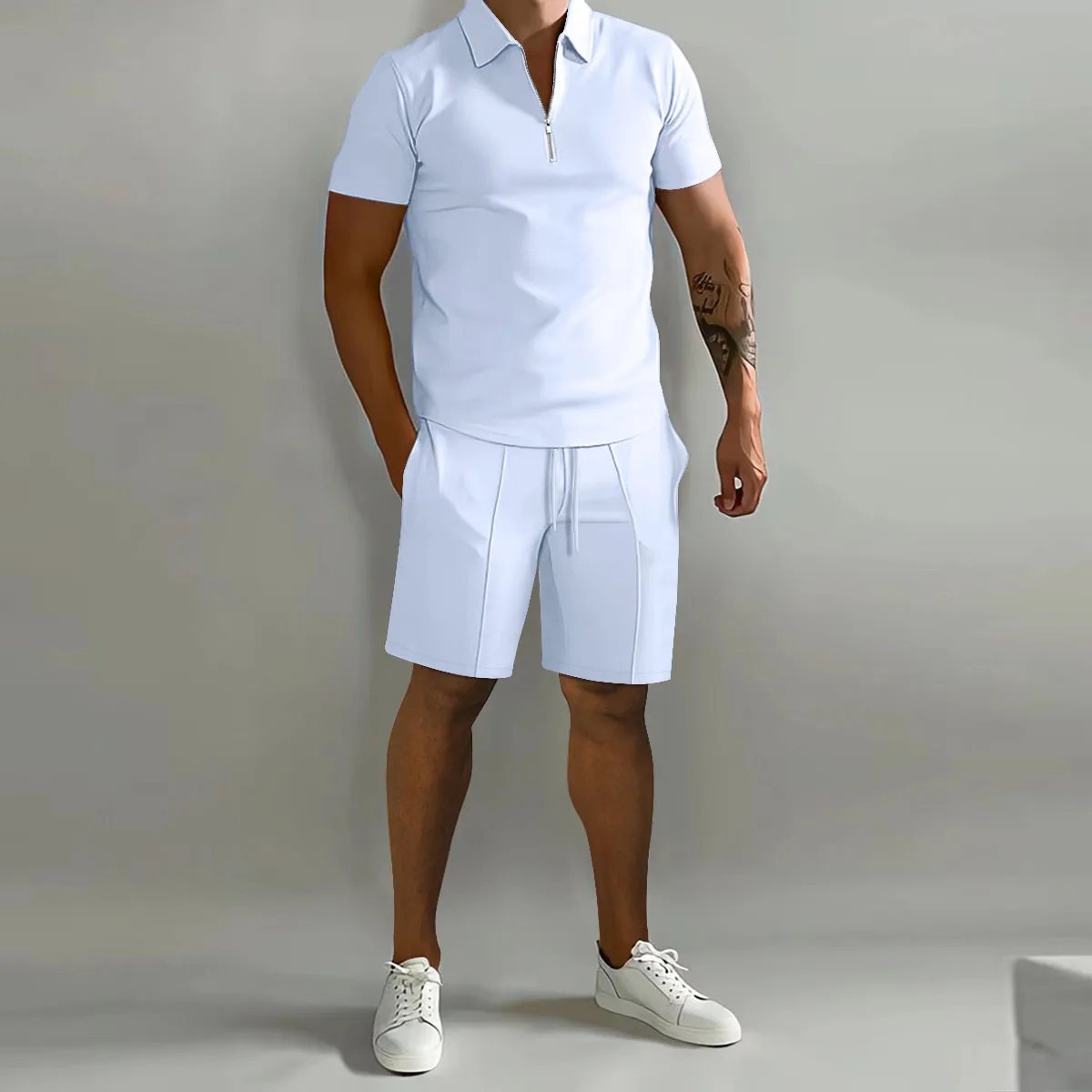 Summer short sleeve Thin Polo Shirt+Sport Shorts 2 Piece New Mens Tracksuit Suit Men Solid Set Casual Jogging Sportswear