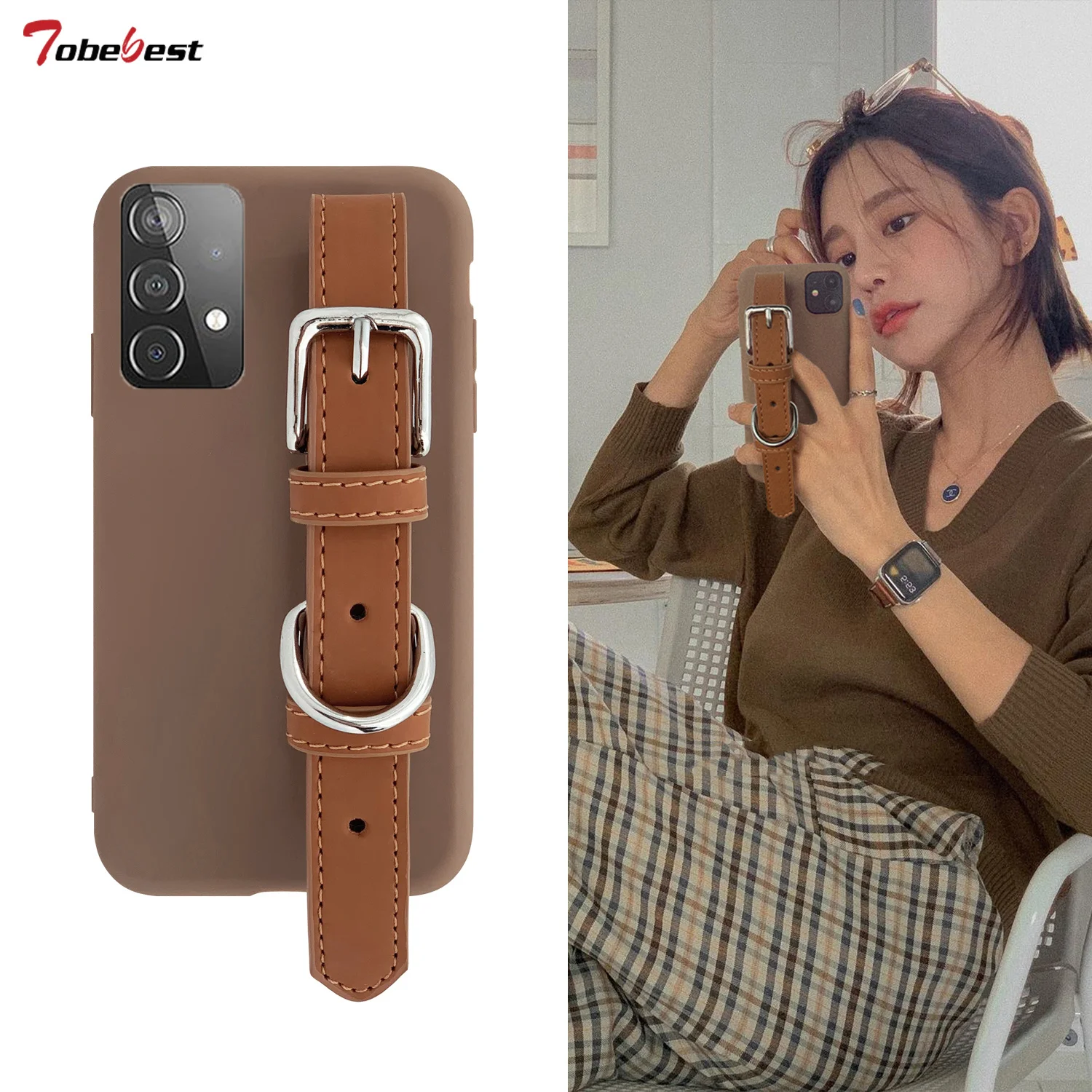 Чехол с кожаным и силиконовым браслетом для Samsung Galaxy совместим моделями A13 A23 A33 A53