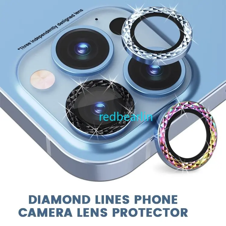 100pcs Luxury Diamond Camera Lens Case Cover on For iPhone 13 12 Mini 11 14 Pro Max Back Camera Glass Protector Film Sticker Cap