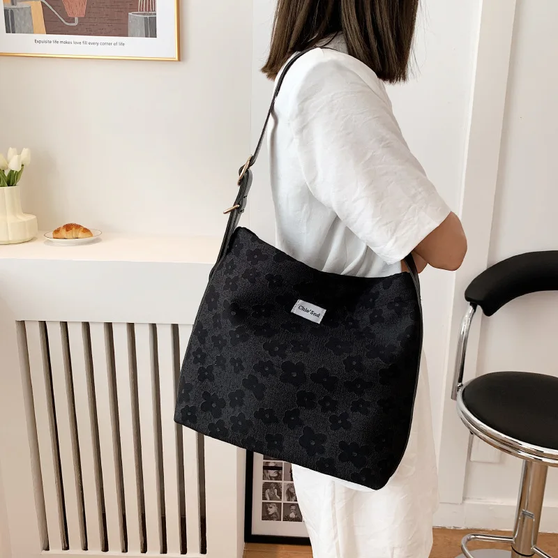 

Women's Canvas Flower Casual Tote Large Capacity Bag Female Designer Shoulder Fashion Shopping Travel Handbags for Mall Shop
