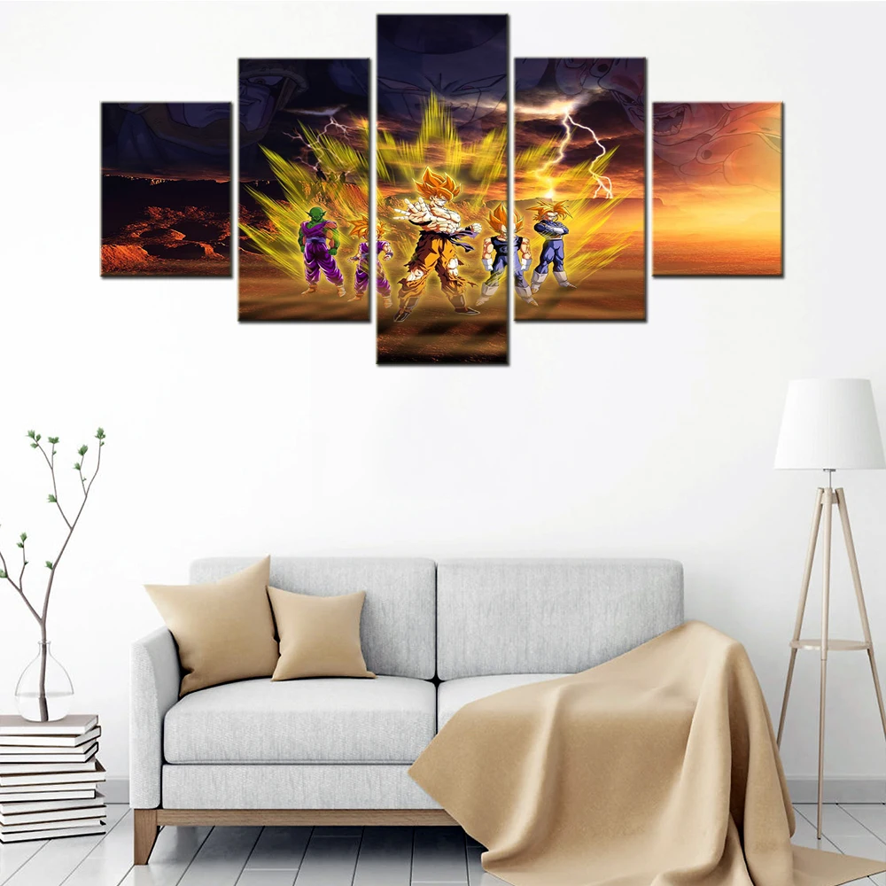 

Hd Printed Modular Poster Wall Art 5 Piece Anime Dragball Warrior Figure Home Decoration Canva Painting Modern Picture Bedroom