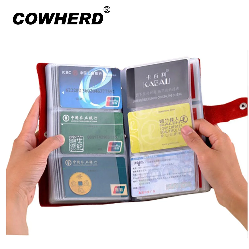 

Hot Sale 90 Slots Women Men Name Credit Card Holder Genuine Leather Buckle Large Capacity Business ID Holders Organizer Bag