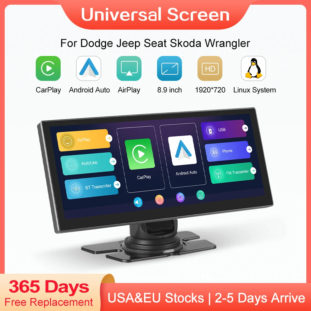 

8.9'' Linux Touch Screen with Wireless CarPlay Android Auto AirPlay Navigation Rear Camera for Dodge Jeep Seat Skoda Wrangler