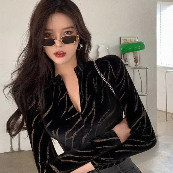 

Осень-зима 2023, элегантная женская блузка с V-образным вырезом, Женские топы с длинным рукавом, рубашка, блузка T477