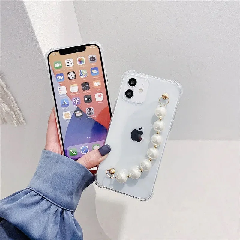 Чехол с 3D жемчужным браслетом прозрачный силиконовый чехол для iPhone 12 Pro max mini 11 pro x