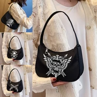 fashion trend womens bag commuter shoulder bag handbag gothic punk skull pattern print fashion underarm bag black cosmetic bag