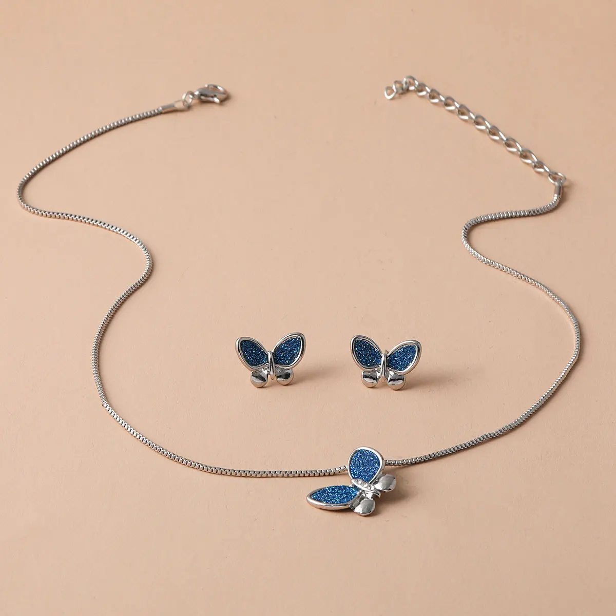 Изысканное модное синее ожерелье-бабочка и серьги с подвеской в виде цветка