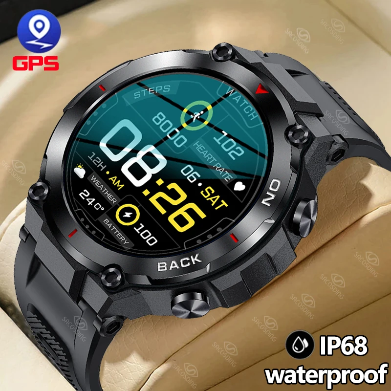 

Новинка 2022, мужские умные часы с GPS, 1,32 дюйма, HD, военные, водонепроницаемые, 5ATM, с долгим сроком службы батареи, тактические умные часы с оксим...