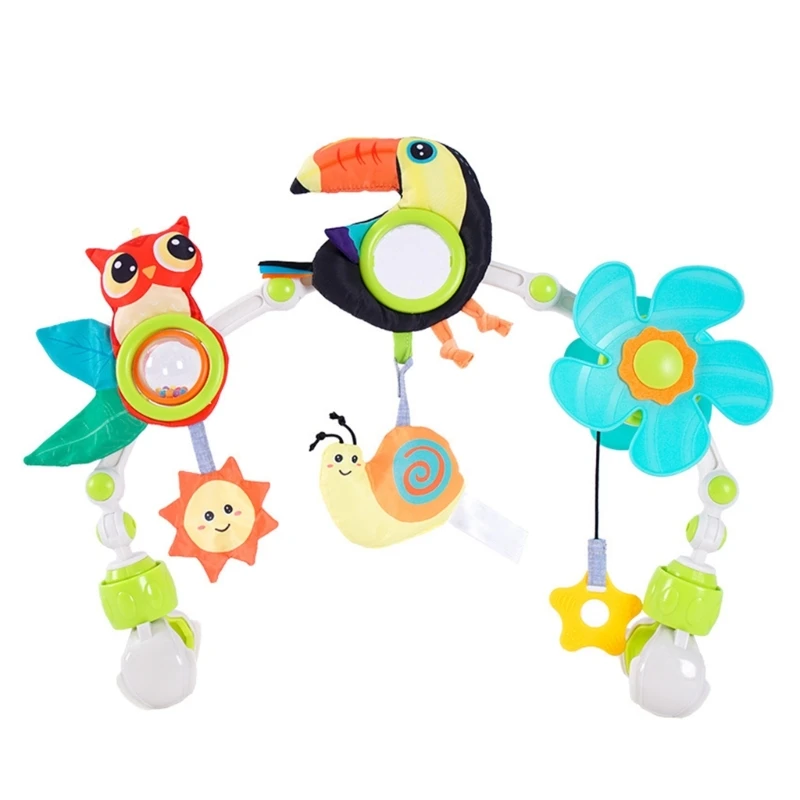 

Baby Activity Arch Bridge Cartoon Rattle Carseat Toy with Hanging Teether Infant Tummy-Time Rattle Stroller Musical Toy