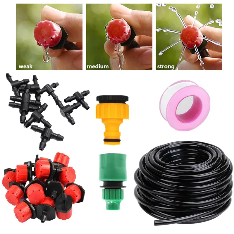 

10-30m DIY Drip Irrigation System Automatic Watering Garden Hose Micro Drip Watering Kits with 8-Hole Red Adjustable Drippers