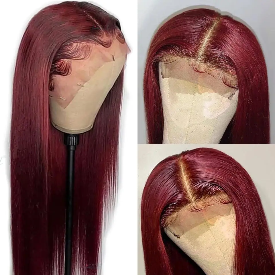 Burgundy 99J Straight 13x4 Lace Front Wigs For Women HD Transparent Lace Frontal Human Hair Wigs Red Colored 4x4 5x5 Closure Wig