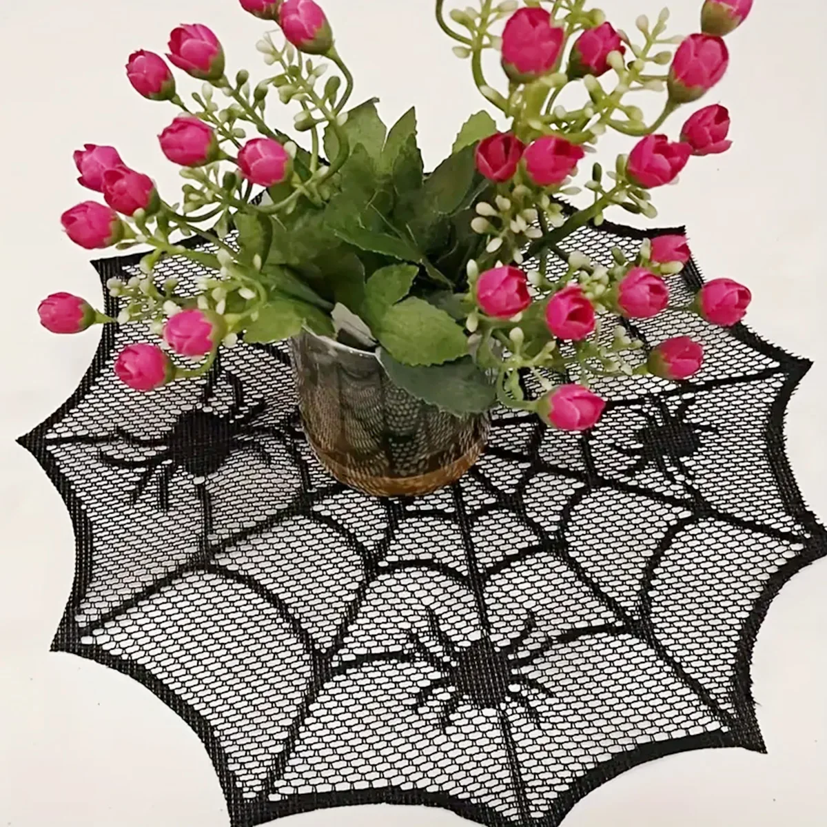 Черная кружевная подложка в виде паутины на Хэллоуин искусственные украшения