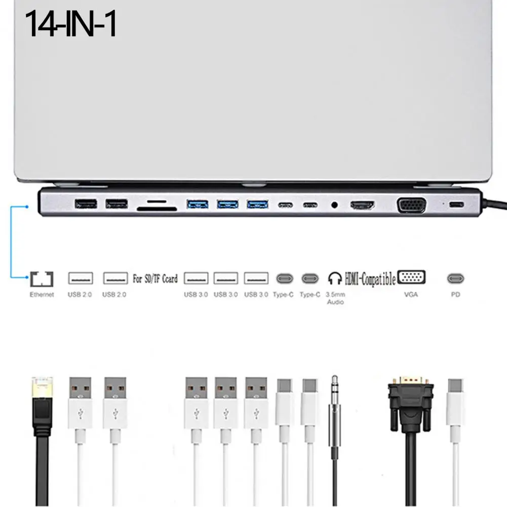 

USB C Laptop Docking Station TF/SD-card USB C Hub 14 in 1 Super Clear HDMI-Compatible Type-C Laptop Docking Station