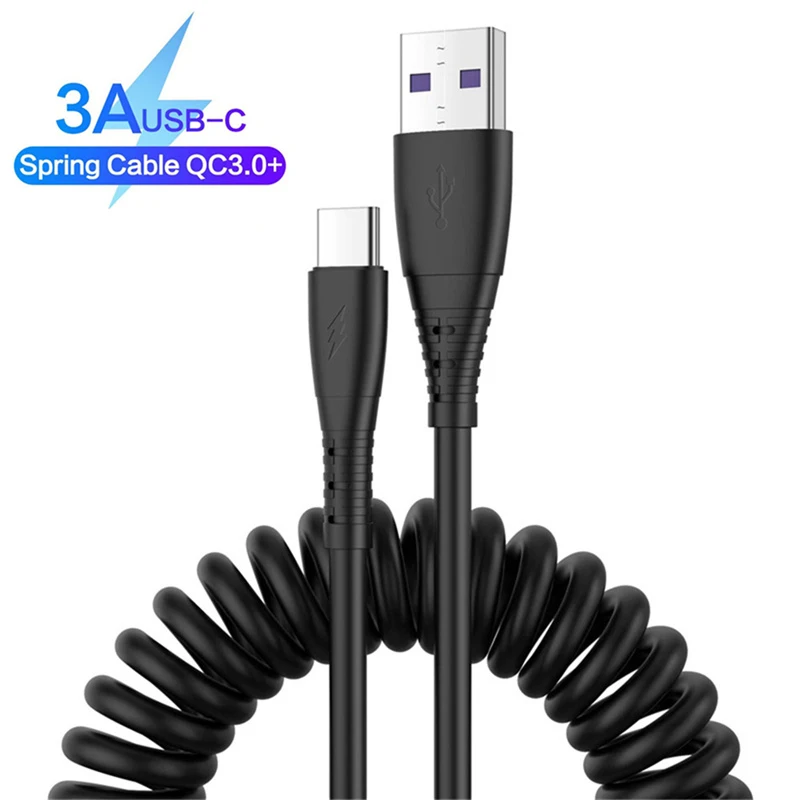 Фото Выдвижной пружинный 3A провод для быстрой зарядки USB C кабель для Huawei P40 Xiaomi Type C кабель Micro USB кабель для передачи данных для Samsung S6 S7 №1
