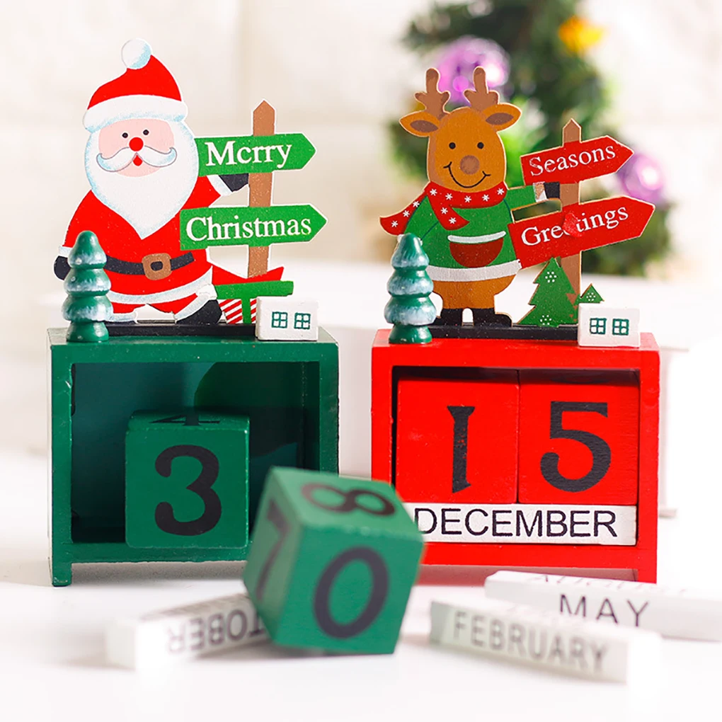 Christmas Advent Calendar Small Christmas Snowman Reindeer Santa Xmas Countdown Craft Kalender Home Decor Gift Wooden Calendar