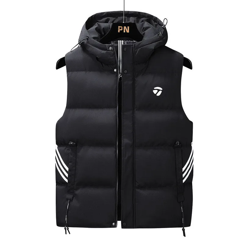 Autumn Winter Men Golf Jackets Vest Down Cotton Windproof Warm Golf Wear Hooded Waistcoat Men's New Fashion Loose Jacket Coats