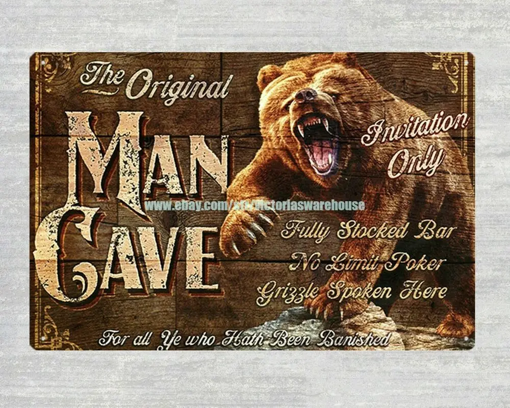 

Мужская пещера медведь металлический жестяной знак дешевые художественные принты