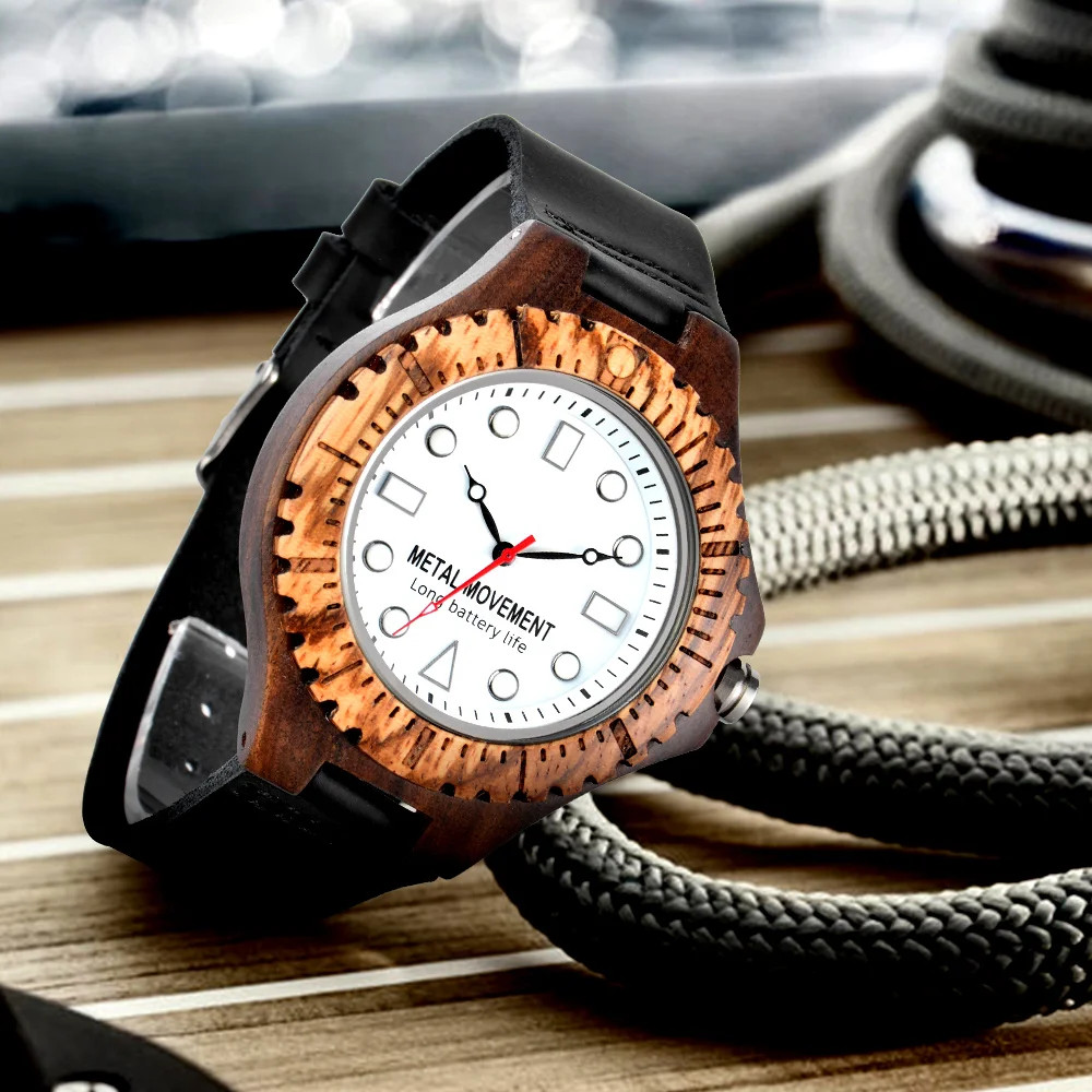 

Luminous Wooden Watch New Unique Large Dial Night Vision Personality Fashion Sports Wacth Brings His Mens Clock Leather Watch