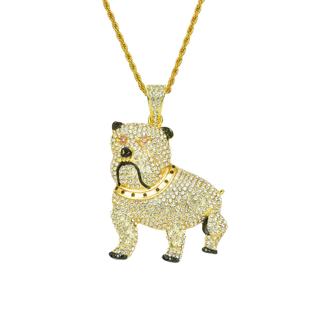 

ins TikTok Hip hop bulldog dog full of drill pendant necklace personality nightclub cool alloy accessories men's necklace