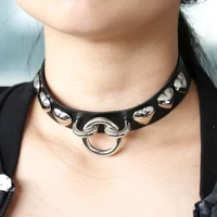 wangaiyao new personality fashion trend bar hip hop super cool love nail rivet round ring leather collar neckband men and women