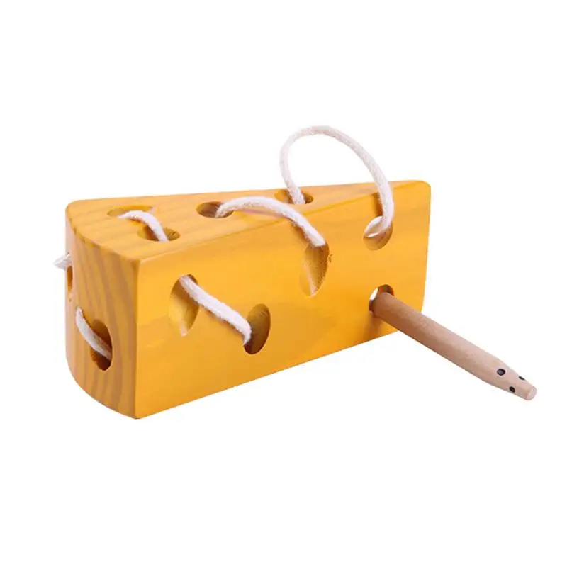 

Wooden Threading Toys Montessori Materials Lacing Toy Kids Cheese Lacing Game Early Learning Educational Toys for Toddlers