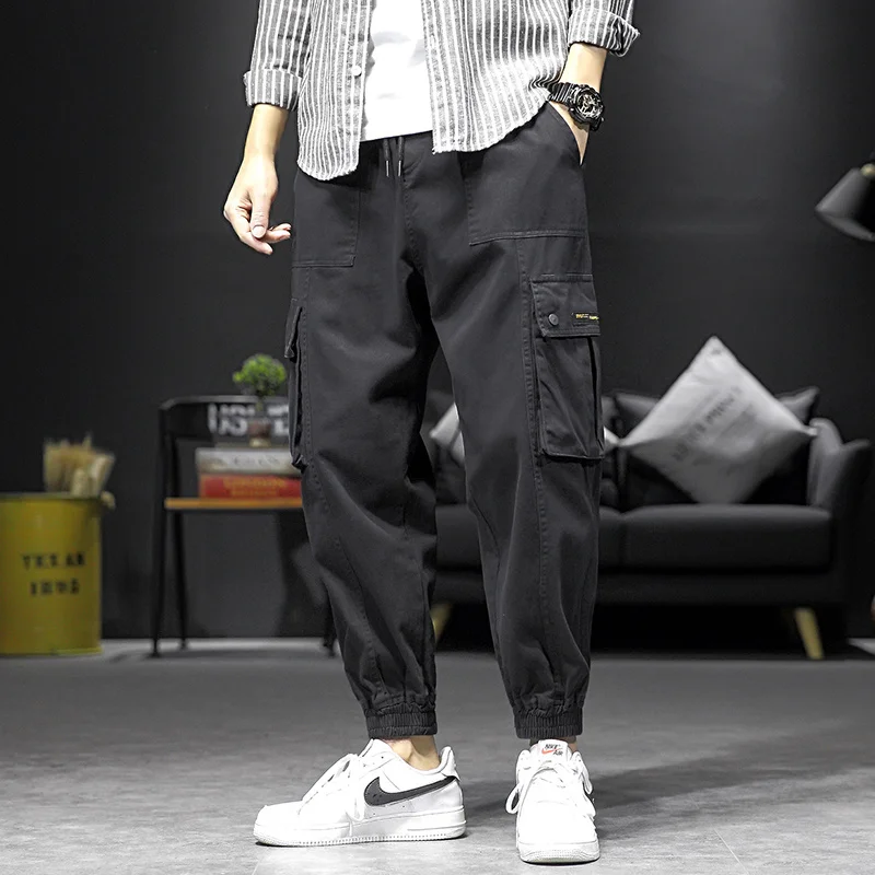 

Hybskr Harajuku Men's Oversize Casual Pants Japanese Drawstring Loose Streetwear Black Pants Male Hip Hop Unisex Trousers
