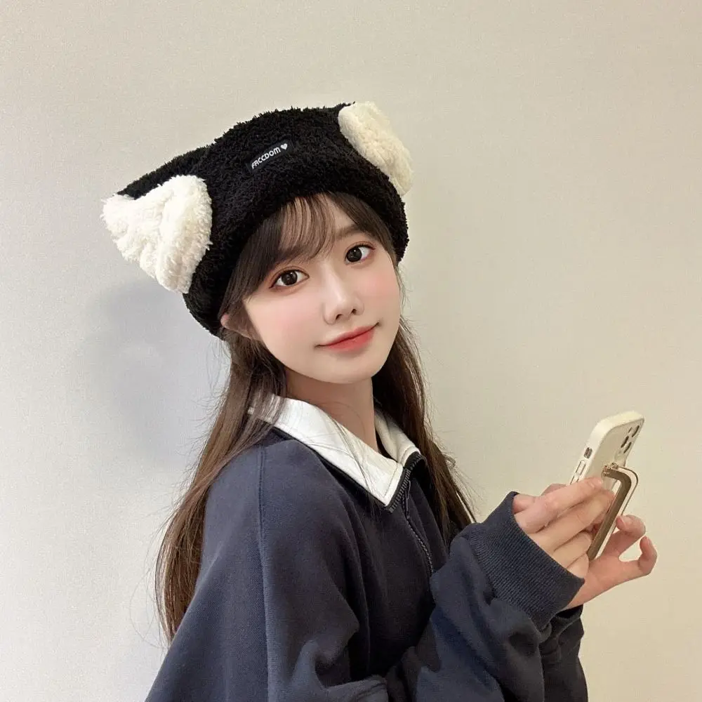 Уличная плотная теплая женская вязаная шапка с защитой от ветра и изображением