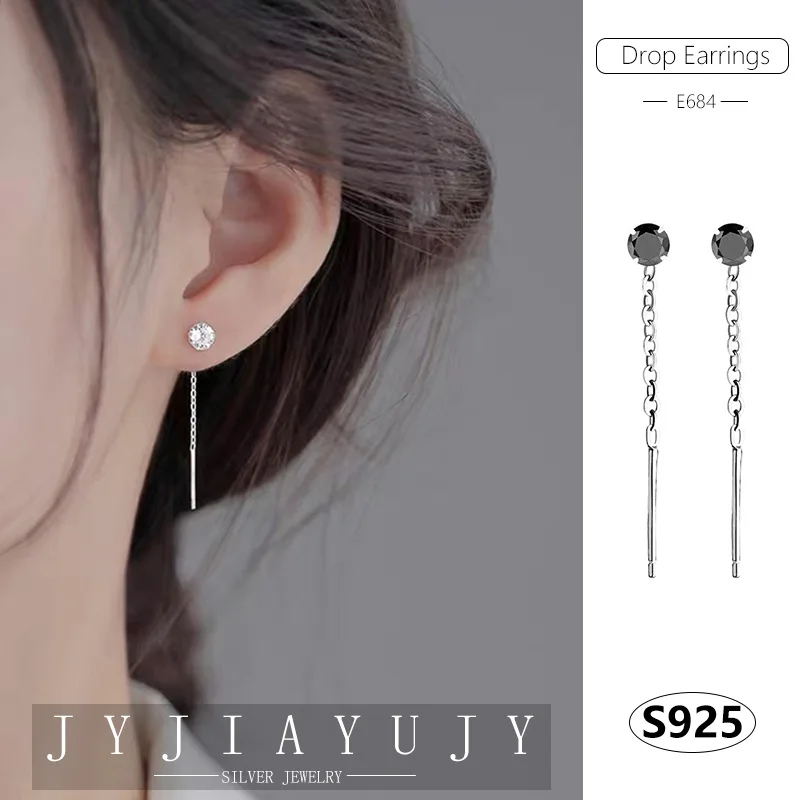 

JYJIAYUJY 100% Sterling Silver S925 Drop Ear Line Earrings Round 5MM Zirconia 5 Colors Fashion Hypoallergenic Jewelry Gift E684