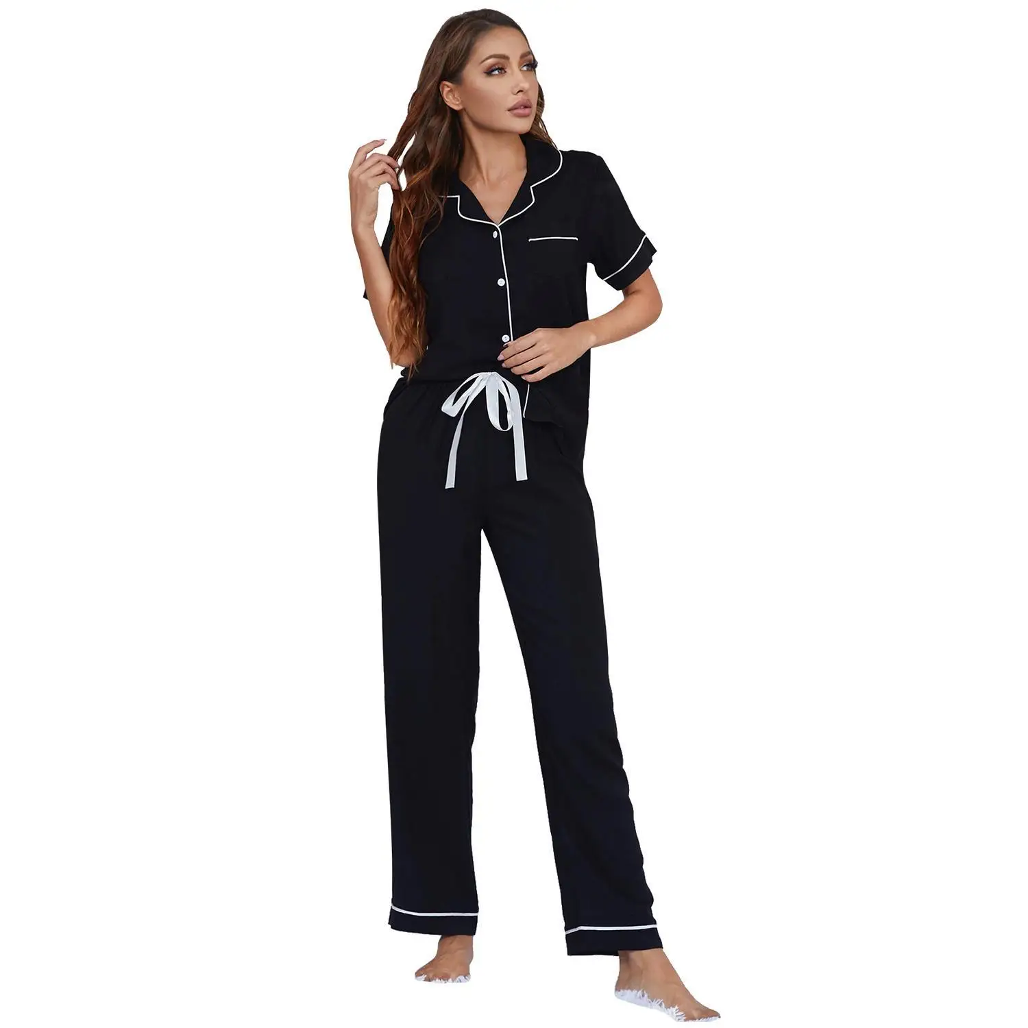Spring Summer Women's Pajamas Set Rayon Cotton Soft Sleepwear Free Shipping Cotton Nightwear Pyajamas For Women Home Suit