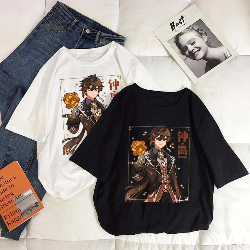 

Zhong Li Genshin Impact T Shirt Men Summer Men Women Fashion Cotton T-shirt Kids Hip Hop Tops Tees Girl Camiseta Hombre Game