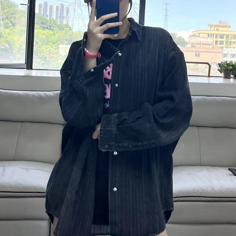 Блузка Hecisuz Новинка осени 2022 черный ретро Топ в полоску с длинными рукавами