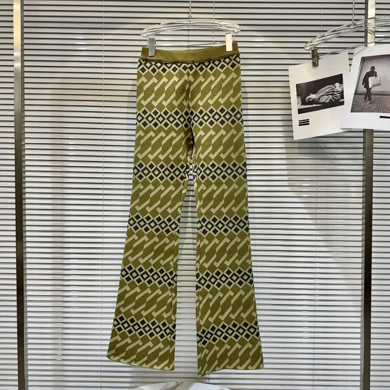 

PREPOMP 2023 зимняя новая коллекция винтажные клетчатые контрастные цветные трикотажные расклешенные брюки с эластичным поясом женские повседневные брюки GM295