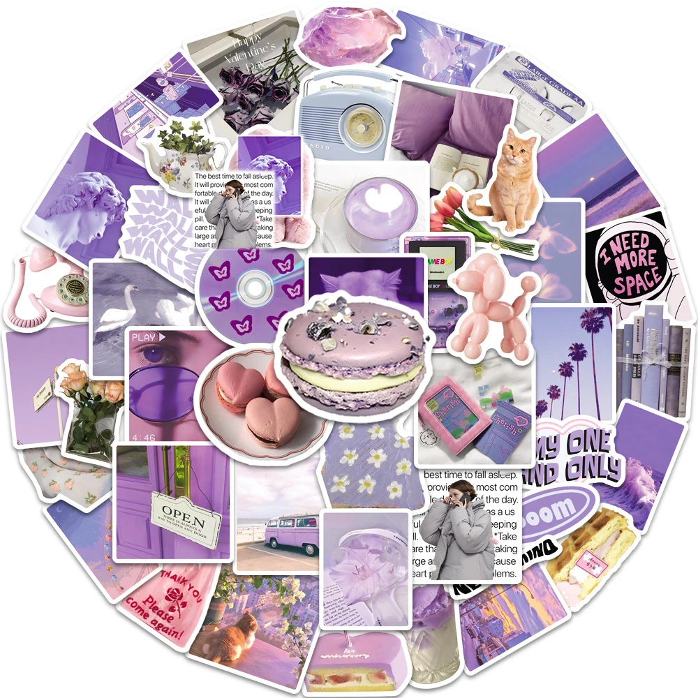 

10/30/50pcs Ins Style Cute Purple Stickers Simple Decals Laptop Suitcase Notebook Label Phone Decoration Sticker Kid Classic Toy