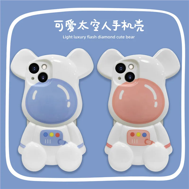 

3D Cartoon Space Rabbit Anti Falling Protective for IPhone11 12 13 Pro Max X XR Cover Transparent Phone Case Phone Accessories