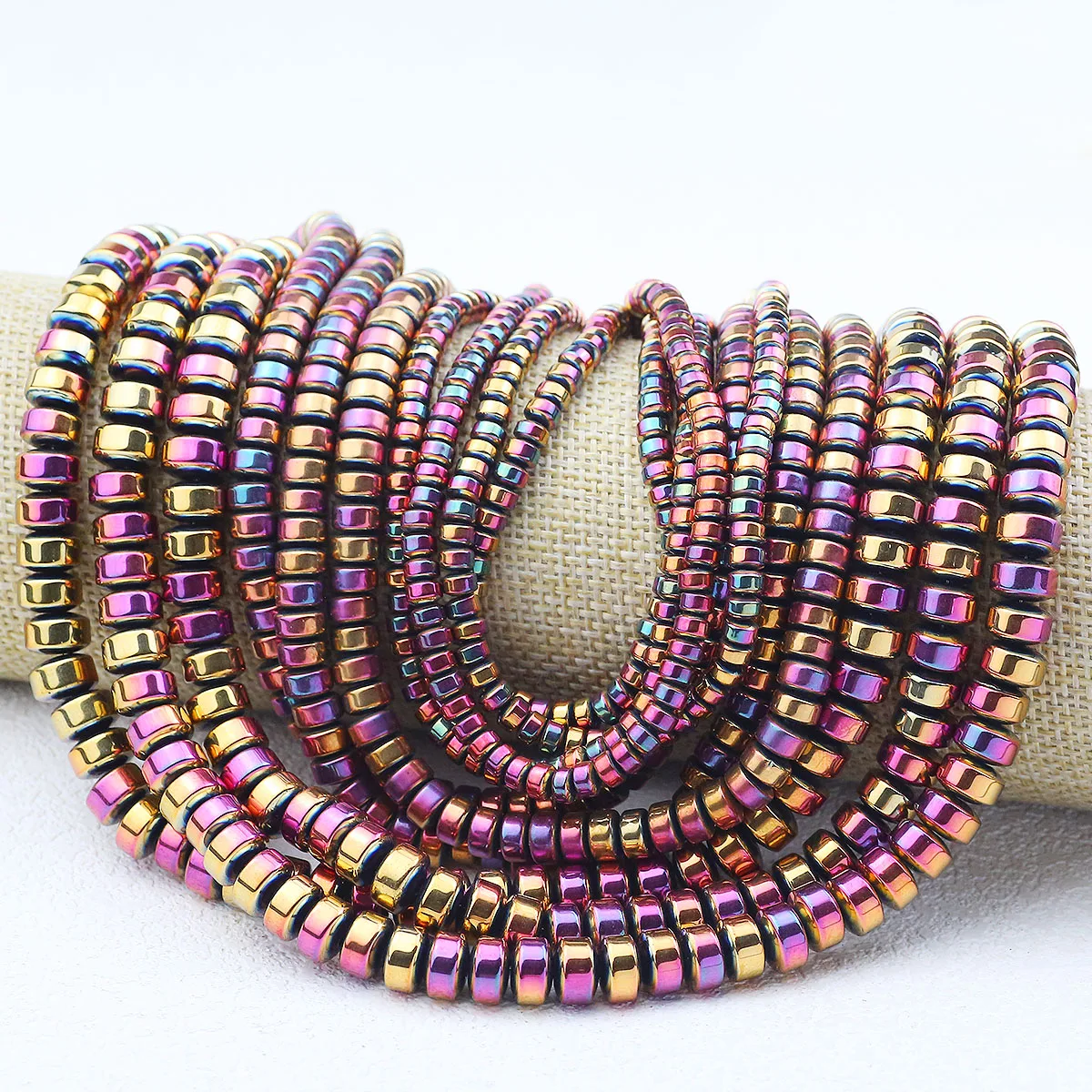 Плоские круглые бусины 3/4/6/8 мм в старинном стиле розово-красные гематитовые