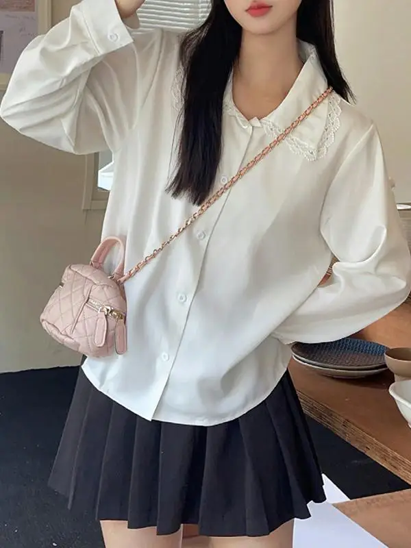 2024 ранняя осень новая милая белая рубашка с длинными рукавами женская